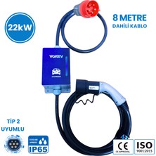 Voltev 22KW Hızlı Şarj, Taşınabilir, 8mt Kablolu Elektrikli Araç Şarj Cihazı