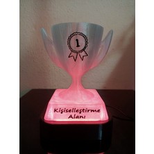 3D Dönüşüm Atölyesi Kişiye Özel Hediyelik Isimli Ödül Kupası Dekoratif LED Lamba - Adaptörlü - Pembe Işıklı