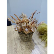 Bead Hasır Saksılı Kokulu Mumdan Hediyelik Çiçek Buketi