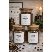 Durina Living 3’lü 650 ml  Cam Kavanoz Ahşap Kayın Kapaklı Vakumlu Türk – Filtre – Granül Kahve Seti