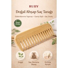 Ruby Doğal Ahşap Geniş Dişli Saç Tarağı – Elektriklenme Azaltan, Saç Dostu, Islak & Kuru Kullanım
