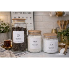 3’lü Durina Living Cam Kavanoz Seti 1300-800-650 ml Ahşap Kayın Kapaklı Vakumlu Çay – Şeker – Tuz Etiketli Baharat