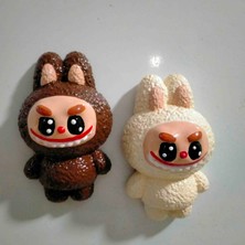 Krem , Kahverengi Ikili Labubu Magnet 8cm, Buzdolabı Mıknatısı , Dolap Süsü