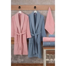 Hobby Casual - Pamuklu Bornoz Seti - Pembe Mavi