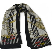 Gucci Vual Ipek Şal Papatya Zincir Desen  Siyah Beyaz