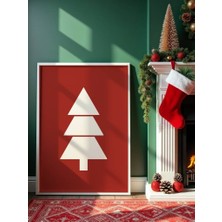 Fuart.Co Çam Ağacı Çizim Bordo Arkaplan Djital Baskı Noel Temalı Poster (Çerçevesiz) Nofu