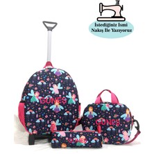 Migie Kişiye Özel Isimli 2-7yaş Çekçekli Çanta + Beslenme Çantası + Kalemlik Kreş/anaokulu Seti Küçük Peri