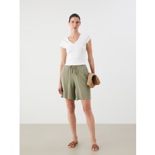 Lc Waikiki Yeni Sezon Beli Lastikli Keten Karışımlı Kadın Şort