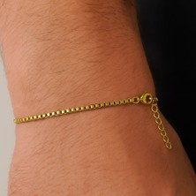 TRY Altın Renk Iç Içe Geçmeli 1 Mm. Kutu Zincir Asansör Unisex Erkek Çelik Bileklik -  3381