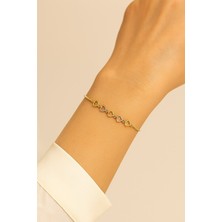 TRY Altın Renk Içi Boş Kalp Sarı Beyaz Zincir Asansör Çelik Bileklik - 3612