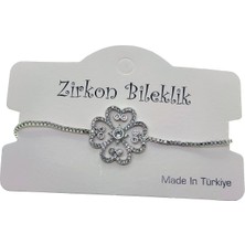 TRY Gümüş Renk Dörtlü Kalp Yonca Asansör Zirkon Bileklik - 2729