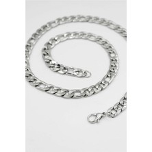 TRY Gümüş Renk Cuban Unisex Erkek Metal Beyaz Çelik Zincir  Çelik Kolye - 2674