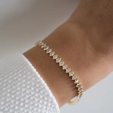 TRY Altın Renk Zirkon Taşlı Mekik Model Su Yolu Çelik Bileklik -  3178