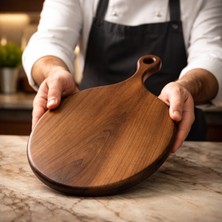 Qarqa ''luna'' Doğal Ceviz Sunum Kesme Tahtası Yuvarlak Form -30 Cm-Lazerle Kişiselleştirme