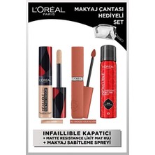 Luua L'oreal Paris Infaillible Kapatıcı 322 Ivory & Makyaj Sabitleme Spreyi & Matte Resistance Ruj 115 Çanta Hediyeli