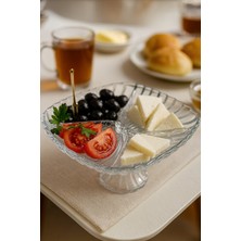 Gülümseten Avm 4 Bölmeli Cam Ayaklı Sunum Tabağı | Meyve, Çerez ve Kahvaltılık Servis Tabağı Şık Tasarım - Beyaz- Tek Ebat