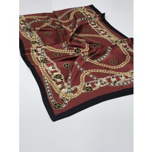Chanel Vual Ipek Şal Zincir Logolu  Siyah Bordo