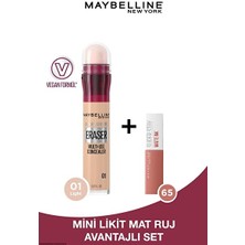 Luua Maybelline New York Instant Anti Age Eraser Kapatıcı 01 Light & Mini Super Stay Matte Ink Likit Mat Ruj 65 Seductress