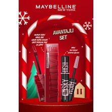 Luua Maybelline New York Super Stay Vinyl Ink Uzun Süre Kalıcı Likit Parlak Ruj 10 Lippy & Mini Sky High Cosmic Black Maskara