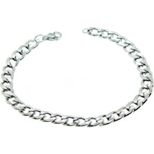 TRY Gümüş Renk Cuban Unisex Erkek Metal Beyaz Çelik Zincir Çelik Bileklik- 2800