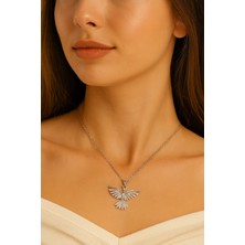 TRY Gümüş Renk Sf Zincir Zirkon Taşlı Anka Kuş Çelik Kolye - 3408
