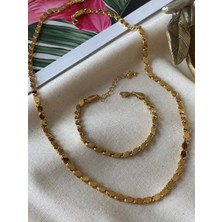 TRY Altın Renk Arpa Kolye &amp; Bileklik Set Vip Solmaz Kararmaz Çelik Set - 3137