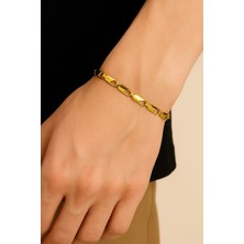 TRY Altın Renk Kesik Arpa Unisex Çelik Bileklik - 3348