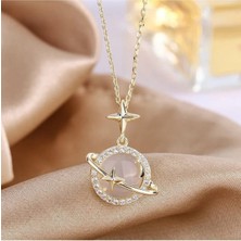 TRY Altın Renk Opal Yıldız Gezegen  Satürn Çelik Kolye - 3419