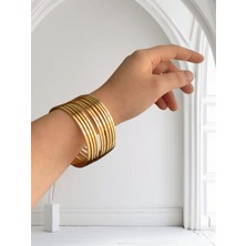 TRY 22 Ayar Altın Kaplama 10 Lu Kibrit Çöpü Ince Ajda Bilezik Seti 22 Cm. - 3155-10