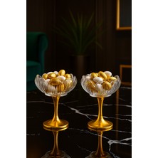 Gülümseten Avm Gold Ayaklı Cam Lotus Çiçeği Desenli Sunum Lokumluk | Kahve Yanı Atıştırmalık ve Şekerlik | 2 Li Set - Beyaz