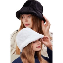 Derikem Ikili Peluş Bucket Kadın Balıkçı Şapkası Yumuşak ve Tüylü Kadın Şapkası