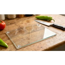 Temperli Cam Kesme Tahtası Şeffaf  Çizilmeye Isıya Kırılmaya Dayanıklı Cam Sunum Tablası Bella Vetro