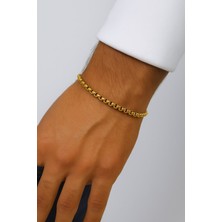 TRY Altın Renk Iç Içe Geçmeli Arnavut Asansör Unisex Erkek Çelik Bileklik -  3380