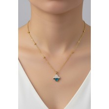 TRY Altın Renk Van Cleef Yonca Taşlı Altı Sedef Model Top Zincir Çelik Kolye- 3705