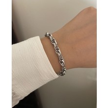 TRY Gümüş Kaplama Iç Içe Geçmeli Zincir Halat Unisex Çelik Bileklik - 3213