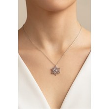 TRY Gümüş Renk Pembe Lotus Çiçeği Kolye Paslanmaz Çelik Kolye - 3402