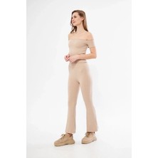 Silerra Kadın Yüksel Bel Fitilli Ispanyol Paça Tayt - Bordo