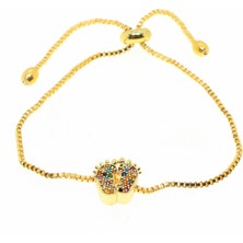 TRY Altın Renk Renkli Taş Ayak Model Asansör Zirkon Bileklik - 2047