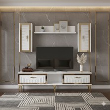 Yumedi Design TVR1501BG - Kerem Tv Ünitesi Takımı 150CM Beyaz-Gold