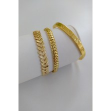TRY Kadın Gold Renk Kılçık Model Tırtıl Model Düz Crt Model  Kararmaz Çelik Kombin Bileklik