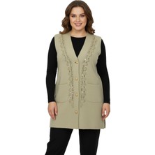 Kırmızıoğlu Triko Kadın Bej Rengi Pullu Anne Yelek NIL-1526