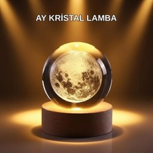 Epilons Usb Işıklı Ay Kristal Küre 3d Oyma Tasarım Ahşap Standlı Gece Lambası
