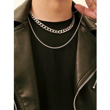 TRY Gümüş Rengi Gerdanlık Kolye Unisex Katlı  Cadena Kolye