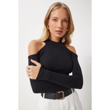 Yeşil Sarmaşık Kadın Uzun Kollu Omuz Dekolteli Kaşkorse Kumaş Bluz