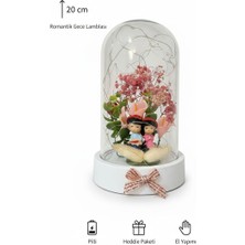 20 cm Işıklı Cam Fanus - El Yapımı Romantik Çift Figürlü Gece Lambası - Sevgiliye Hediye