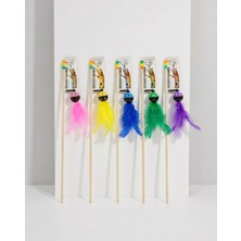 Quard Paws Ahşap Saplı, Zilli ve Renkli Tüylü Kedi Oltası - Avcılık İçgüdülerini Geliştiren İnteraktif Kedi Oyuncağı