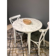 Vogue Tasarım ve Aksesuar 80 cm Yuvarlak Yemek Mutfak Balkon Masası Beyaz Mermer Desenli Şık & Dayanıklı