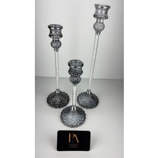 Palpe Kristal 3lü Mumluk Şamdan Dekoratif Obje Biblo Süs Eşya Salon Aksesuar Tv Sehpa Masa Konsol Ofis Salon Dekor