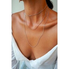 TRY Kadın Üçlü Şeri Zincir Kolye Silver Katmanlı Kolye Choker Uzun Çoklu Kolye