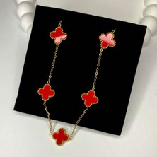 Stainles Steel Van Cleef Model Kırmızı–gold Kadın Kolye